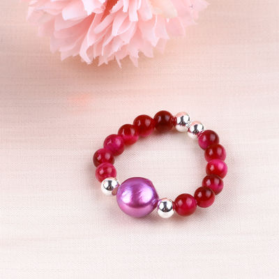 Anillo con cuentas de piedra preciosa hecha a mano de 4 mm, ajustable, elástico, rosa, rojo, de ojo de tigre, anillo de piedra para la fiesta, de uso diario