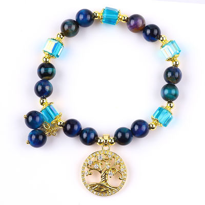 Cristales naturales curativos de 8 mm Arco iris Ojo de tigre Árbol de la vida Brazalete de cuentas para el uso diario
