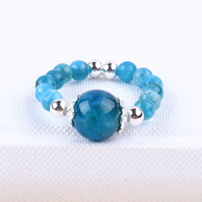 Anillo de piedra preciosa de 4 mm hecho a mano anillo ajustable de piedra de apatita azul para fiesta uso diario