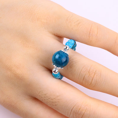 Anillo de piedra preciosa de 4 mm hecho a mano anillo ajustable de piedra de apatita azul para fiesta uso diario
