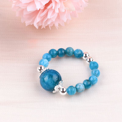 Anillo de piedra preciosa de 4 mm hecho a mano anillo ajustable de piedra de apatita azul para fiesta uso diario
