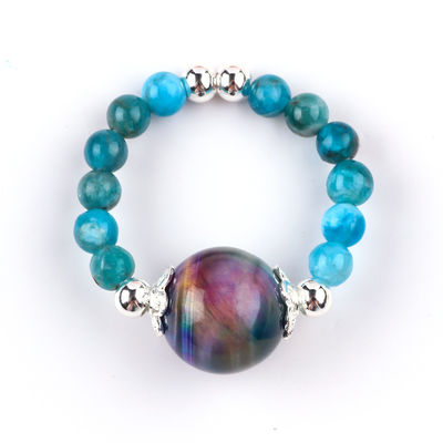 Anillo de piedra preciosa con cuentas de 4 mm, ajustable, elástico, azul, de piedra apatita, anillo de ojo de tigre de colores para la fiesta D.