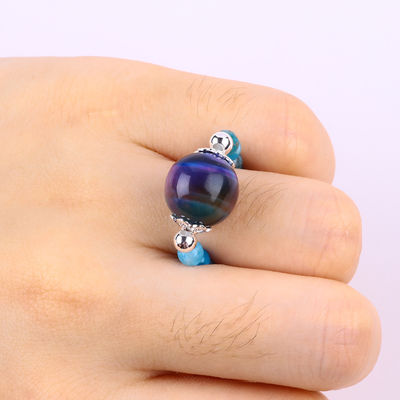 Anillo de piedra preciosa con cuentas de 4 mm, ajustable, elástico, azul, de piedra apatita, anillo de ojo de tigre de colores para la fiesta D.