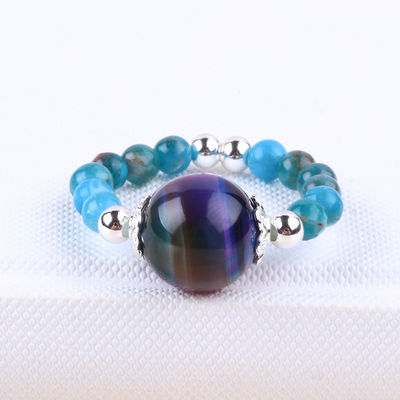 Anillo de piedra preciosa con cuentas de 4 mm, ajustable, elástico, azul, de piedra apatita, anillo de ojo de tigre de colores para la fiesta D.