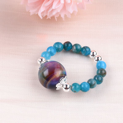 Anillo de piedra preciosa con cuentas de 4 mm, ajustable, elástico, azul, de piedra apatita, anillo de ojo de tigre de colores para la fiesta D.