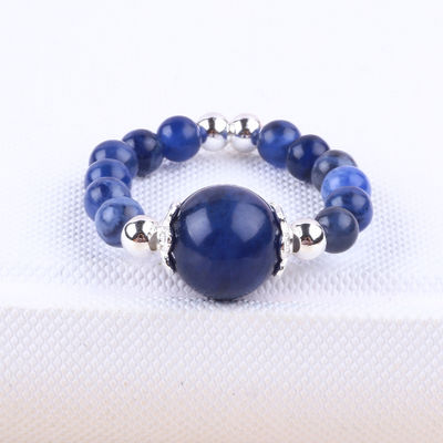 Anillo de piedra preciosa con cuentas de 4 mm, ajustable, elástico, de piedra sodalita, para el uso diario en fiestas.
