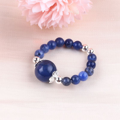 Anillo de piedra preciosa con cuentas de 4 mm, ajustable, elástico, de piedra sodalita, para el uso diario en fiestas.