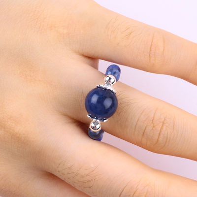 Anillo de piedra preciosa con cuentas de 4 mm, ajustable, elástico, de piedra sodalita, para el uso diario en fiestas.