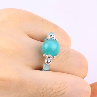 Anillo con cuentas de piedra preciosa hecha a mano de 4 mm, ajustable, elástico, verde, de ojo de gato, anillo de piedra para fiesta.