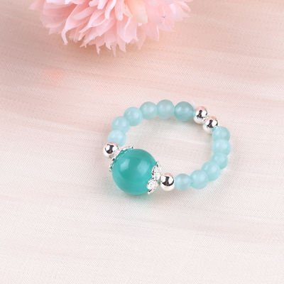 Anillo con cuentas de piedra preciosa hecha a mano de 4 mm, ajustable, elástico, verde, de ojo de gato, anillo de piedra para fiesta.