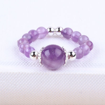Anillo de piedra preciosa de 4 mm hecho a mano con cuentas Anillo de piedra de amatista elástico ajustable para el uso diario de la fiesta