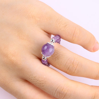 Anillo de piedra preciosa de 4 mm hecho a mano con cuentas Anillo de piedra de amatista elástico ajustable para el uso diario de la fiesta