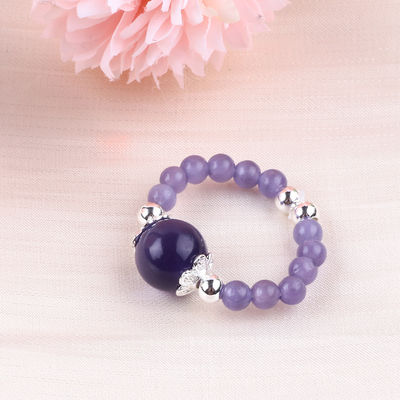 Anillo con cuentas de piedra preciosa hecha a mano de 4 mm anillo de ojo de gato de piedra de color púrpura elástico ajustable para el uso diario de la fiesta