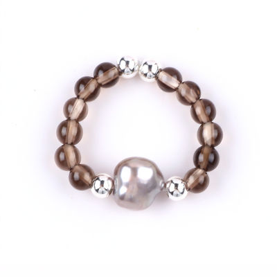 Anillo con cuentas de piedra preciosa hecha a mano de 4 mm, ajustable, elástico, de color té, de piedra cítrica, anillo con cáscara, para uso diario en fiestas.