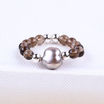 Anillo con cuentas de piedra preciosa hecha a mano de 4 mm, ajustable, elástico, de color té, de piedra cítrica, anillo con cáscara, para uso diario en fiestas.