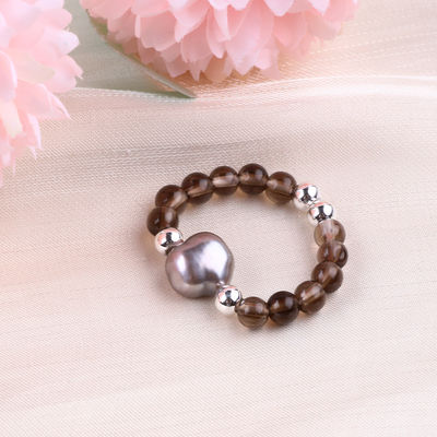 Anillo con cuentas de piedra preciosa hecha a mano de 4 mm, ajustable, elástico, de color té, de piedra cítrica, anillo con cáscara, para uso diario en fiestas.