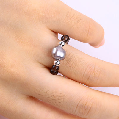 Anillo con cuentas de piedra preciosa hecha a mano de 4 mm, ajustable, elástico, de color té, de piedra cítrica, anillo con cáscara, para uso diario en fiestas.