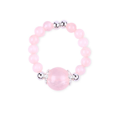 Anillo de piedra preciosa de 4 mm hecho a mano anillo de cuentas ajustable anillo de piedra de cuarzo rosa elástico para el uso diario