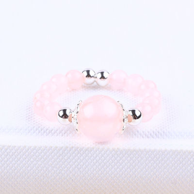 Anillo de piedra preciosa de 4 mm hecho a mano anillo de cuentas ajustable anillo de piedra de cuarzo rosa elástico para el uso diario