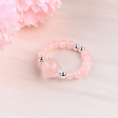 Anillo de piedra preciosa de 4 mm hecho a mano anillo de cuentas ajustable anillo de piedra de cuarzo rosa elástico para el uso diario