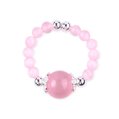 Anillo con cuentas de piedra preciosa hecha a mano de 4 mm anillo de ojo de gato de piedra rosa elástico ajustable para uso diario