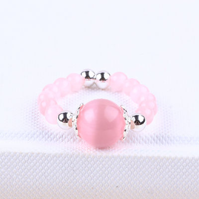 Anillo con cuentas de piedra preciosa hecha a mano de 4 mm anillo de ojo de gato de piedra rosa elástico ajustable para uso diario