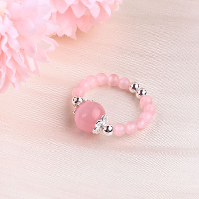 Anillo con cuentas de piedra preciosa hecha a mano de 4 mm anillo de ojo de gato de piedra rosa elástico ajustable para uso diario
