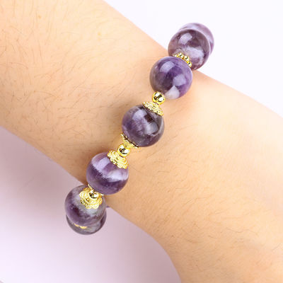 Hecho a mano 12MM Sueño Ametista con girador de flores Encanto Bendición de cristal de la pulsera de cuentas