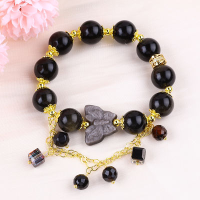 Piedra semipreciosa Obsidiana dorada con plata Obsidiana mariposa forma redonda pulsera de cuentas