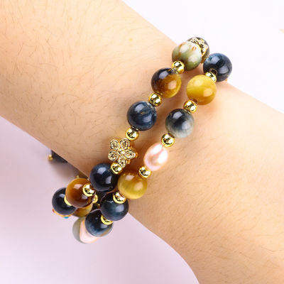 Unico 8MM con el Ojo de Tigre Sueño SolFlower Spinner Encanto Bendición Cristal Doble Pulsera de Capas