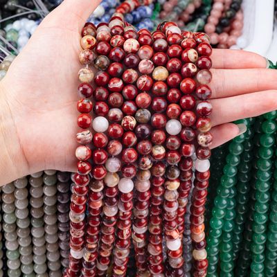 Cristal natural pulido de jaspe rojo y perlas de piedra preciosa de 8 mm para joyería única DIY