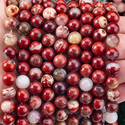 Cristal natural pulido de jaspe rojo y perlas de piedra preciosa de 8 mm para joyería única DIY