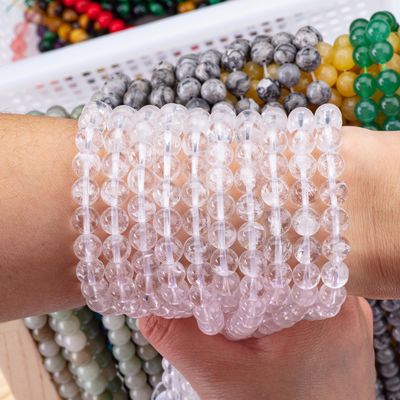 Perlas de cuarzo redondas y claras Perlas de cristal curativas para la fabricación de joyas