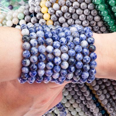 Piedra de punto azul natural espiritual 8 mm perlas sueltas redondas para joyas hechas a mano y llavero