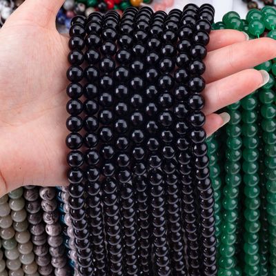 Obsidiano de cristal negro natural 8MM Perlas de piedras preciosas sueltas redondas para hacer joyas DIY