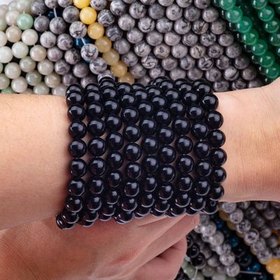 Obsidiano de cristal negro natural 8MM Perlas de piedras preciosas sueltas redondas para hacer joyas DIY