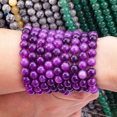 8mm Violeta Oscura Jade Perlas de piedra preciosa de cristal para la fabricación de joyas