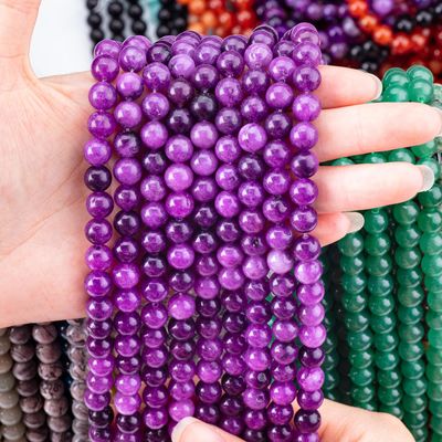 8mm Violeta Oscura Jade Perlas de piedra preciosa de cristal para la fabricación de joyas