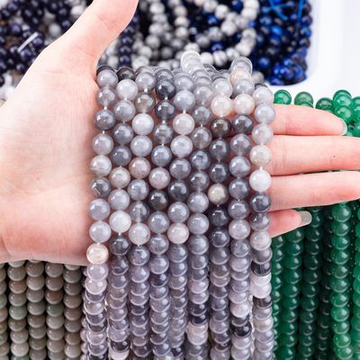 Grisa nublada de cuarzo con hebras de cuentas sueltas piedra semipreciosa cristal natural piedra preciosa para joyería DIY