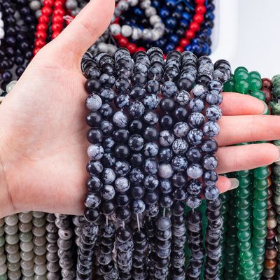 8mm Black Snowflake Obsidian Perlas de piedra preciosa de cristal para la fabricación de joyas