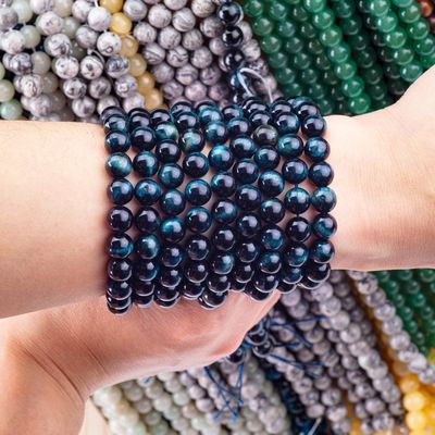 Tinta de piedra preciosa de cristal natural de ojo de tigre azul hebras de cuentas sueltas piedra semipreciosa para la fabricación de joyas DIY