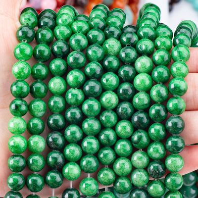 Cristal natural de jadeita verde oscuro 8 mm cuentas redondas sueltas de piedra preciosa para hacer joyas de bricolaje