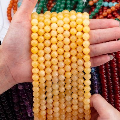 Crema amarilla jade cristal natural piedra preciosa hebras de cuentas sueltas piedra semipreciosa para la fabricación de joyas