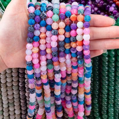 Arco iris Agate climatizado hebras de cuentas sueltas de piedra semipreciosa Matt Frosted Agate agate agate agate para joyería DIY