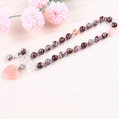 Pulm Blossom Tourmaline Rose Quartz Heart Dangle Encanto Estiramiento Doble Capas Pulsera de cuentas Brazalete
