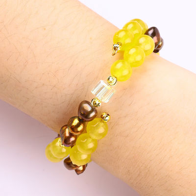 Curación Cristal Verdadero Amarillo Calcedonia y Color Café Perla de Agua Dulce Con Bob Esponja Cartoon Brazalete de Encanto