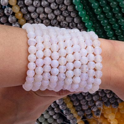 Agate blanco con aguas frías con hebras de cuentas sueltas de piedra semipreciosa Matt Frosted Agate agado agitado para joyería DIY