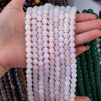 Agate blanco con aguas frías con hebras de cuentas sueltas de piedra semipreciosa Matt Frosted Agate agado agitado para joyería DIY