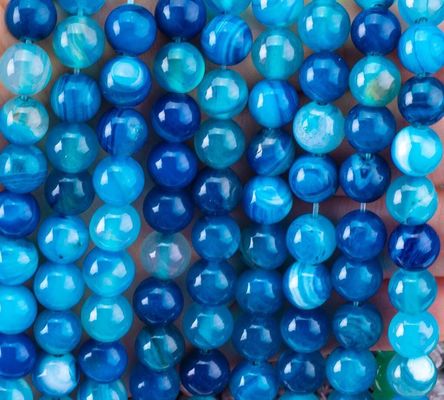Piedra semipreciosa azul rayada de ágata con hebras sueltas de perlas para la fabricación de joyas