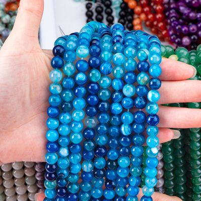 Piedra semipreciosa azul rayada de ágata con hebras sueltas de perlas para la fabricación de joyas